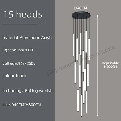 DecorBites™ Loft Black Chandelier: Acrylic Villa Ceiling Lamp for Living Room & Staircase