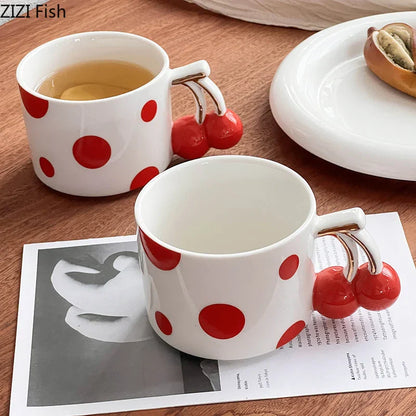 DecorBites™ Cherry Porcelain Mugs Gold Plated Coffee Cup Teacup Tableware Fruits Juice