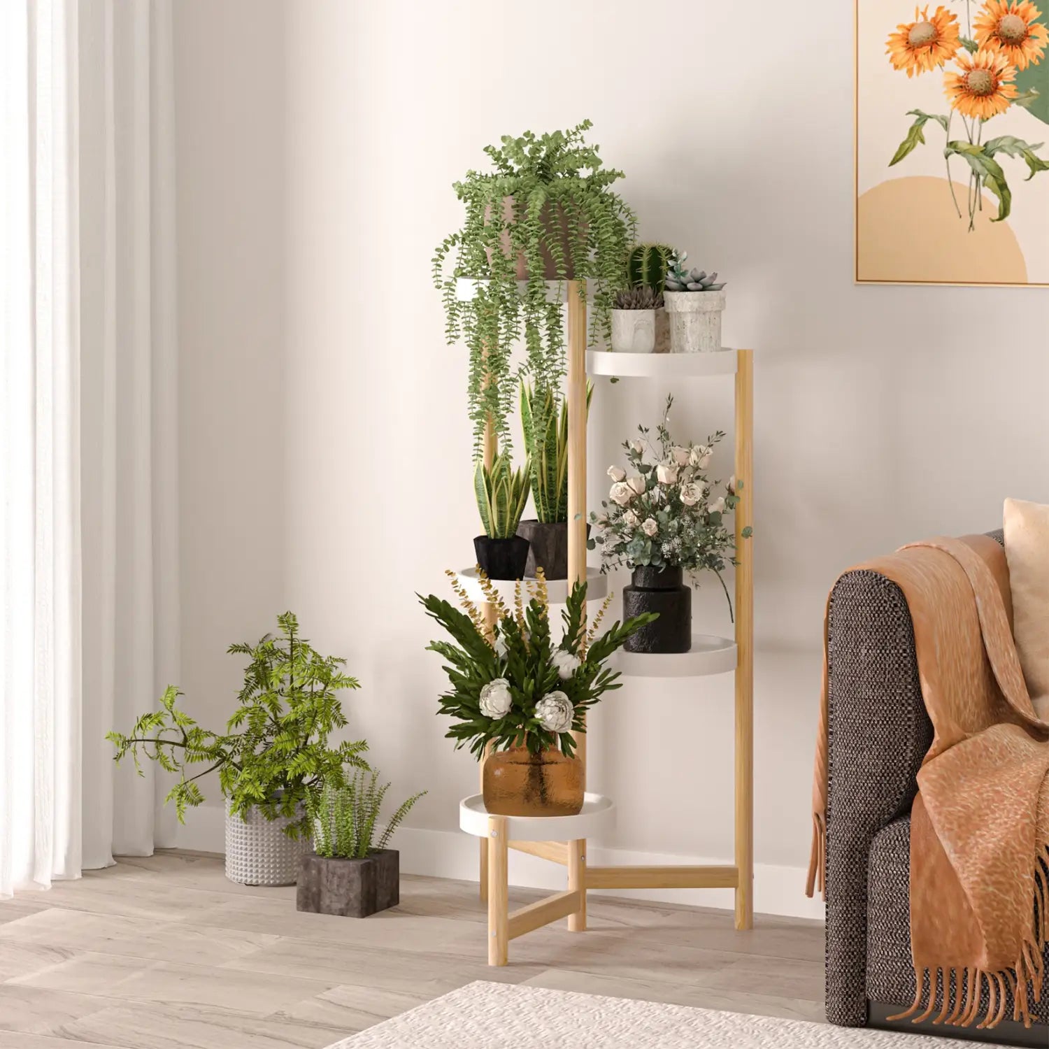 Decorbites™ 5-stufige Bambus-Pflanzenständer für Innen- und Außenbereich
