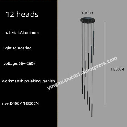 DecorBites™ LED Chandelier Stairs Pendant Ceiling Lamp for Hotel Lobby Decor