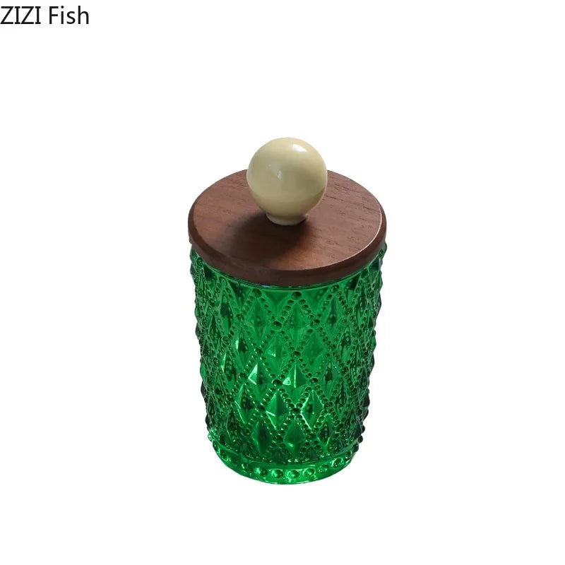 Tarro de cerámica DecorBites™ con tapa de nogal para guardar joyas y accesorios