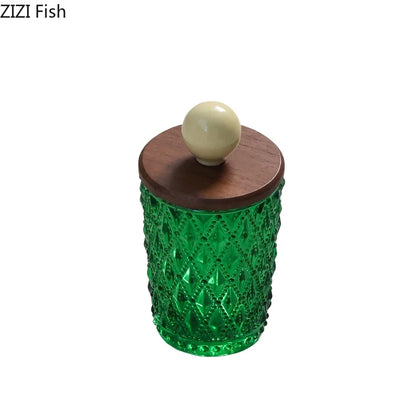 Tarro de cerámica DecorBites™ con tapa de nogal para guardar joyas y accesorios