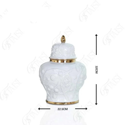 DecorBites™ Embossed Flower Ceramic Ginger Jar Vase - Home Decor Storage Tank