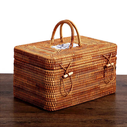 DecorBites™ Handwoven Rattan Storage Box Tea Food Container with Handle