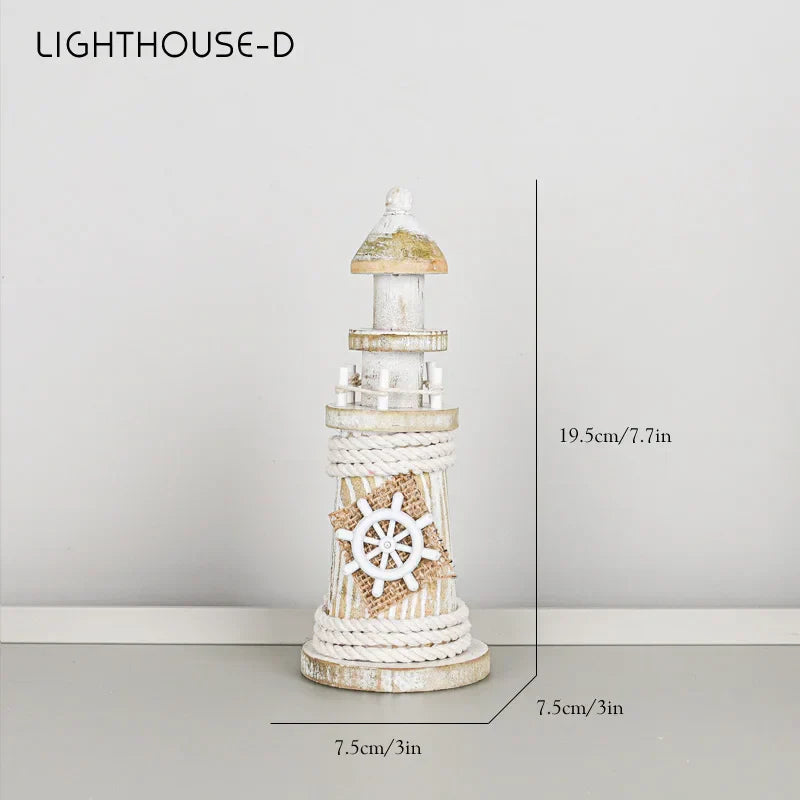 DecorBites™ Coastal Wooden Lighthouse & Ship Model for Mediterranean Home Decor