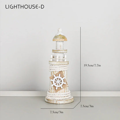 DecorBites™ Coastal Wooden Lighthouse & Ship Model for Mediterranean Home Decor