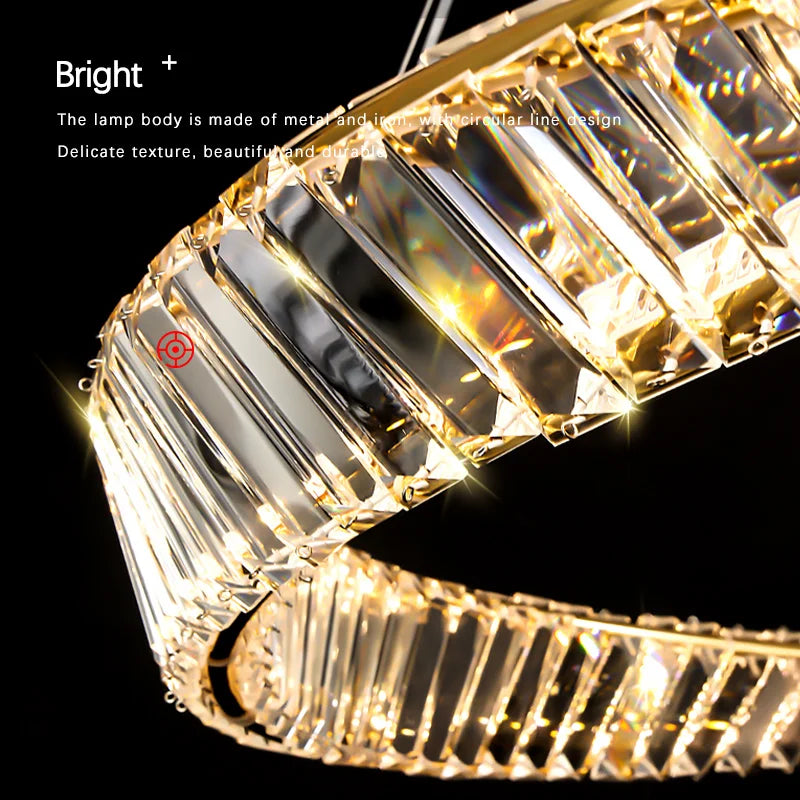 Lámpara colgante de cristal con anillos de acero dorado DecorBites™