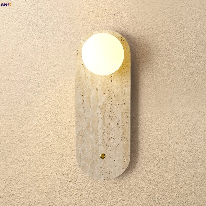 Aplique de pared DecorBites™ con interruptor de botón LED en cristal blanco travertino amarillo - Diseño nórdico moderno