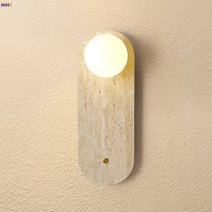 Aplique de pared DecorBites™ con interruptor de botón LED en cristal blanco travertino amarillo - Diseño nórdico moderno