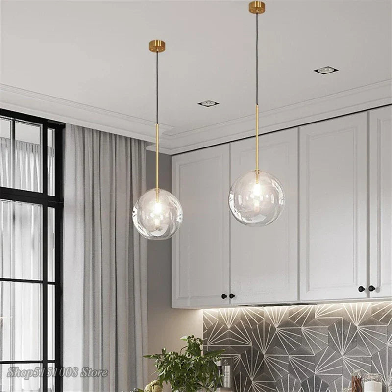 DecorBites™ Glass Globe Chrome Pendant Light - Nordic Style Hanging Lamp