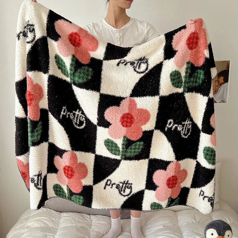 DecorBites™ Boho Printed Blanket: Cozy, Multi-Functional, Half-Flannel Shawl, Single/Double Bedspread