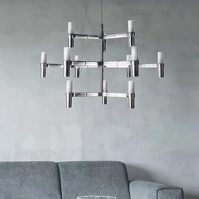 Lámpara de araña DecorBites™ Crown Major G9 de lujo para vestíbulo, oro blanco, metal cromado