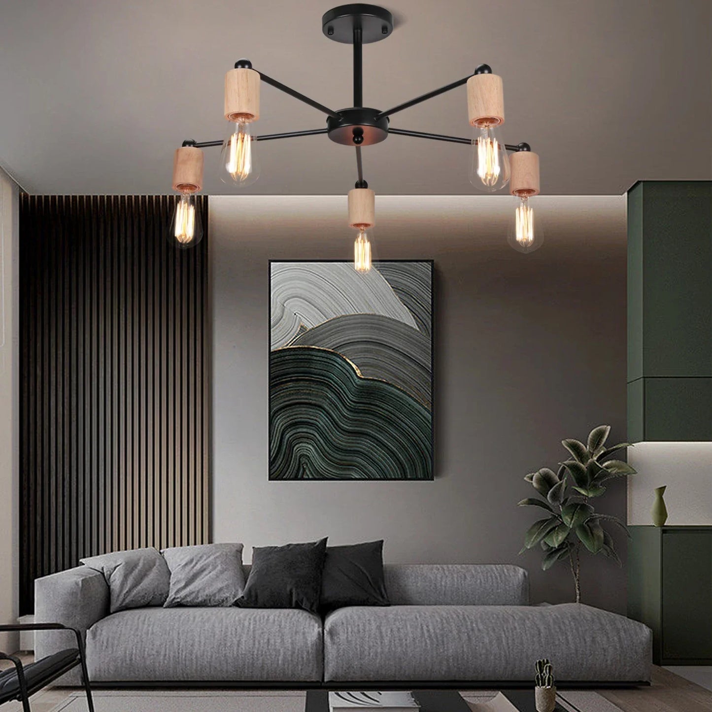 Lámpara de techo tipo araña Sputnik de hierro forjado industrial DecorBites™ con LED E27 para iluminación del hogar