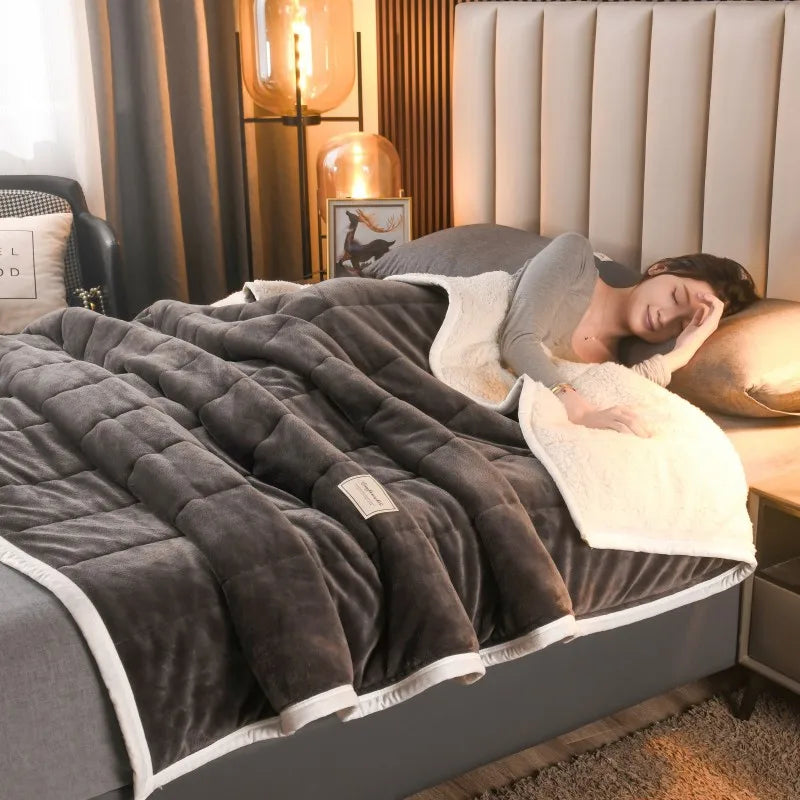 بطانية سرير DecorBites™ المريحة من الصوف المرجاني بثلاث طبقات لدفء الخريف والشتاء
