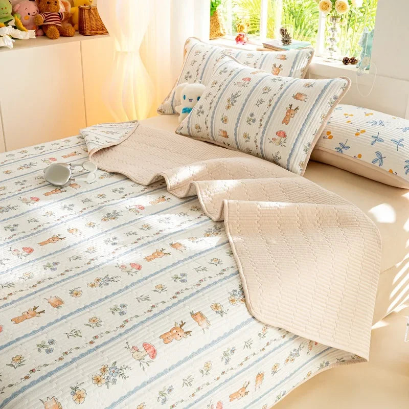DecorBites™ Cartoon Pattern Cotton Single Mattress Mat: Summer Comfort & Non-Slip Performance