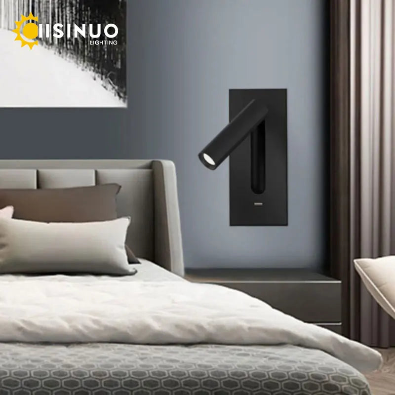 DecorBites™ LED Wall Sconce Adjustable Reading Light for Hotel Bedroom, USB Charging