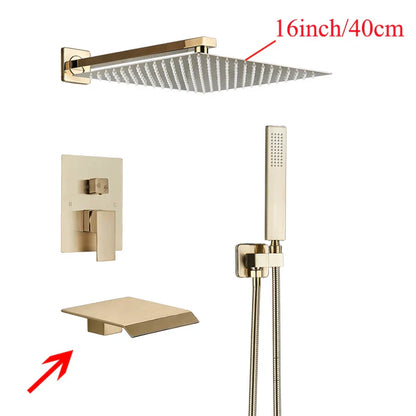 Sistema de ducha mural DecorBites™ negro con teleducha - Grifo de agua de lluvia de 12/16 pulgadas