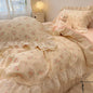 Decobites Korean Princess Style Floral Lace Ruffles Bedding Set with Pillowcase