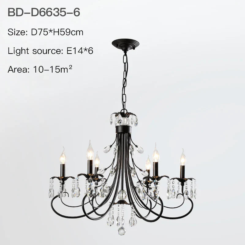 DecorBites™ Crystal Chandelier: Modern Black E14 Candle Pendent Lamp for Living Room