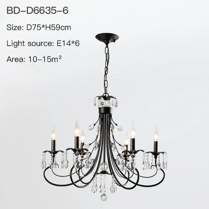 DecorBites™ Crystal Chandelier: Modern Black E14 Candle Pendent Lamp for Living Room