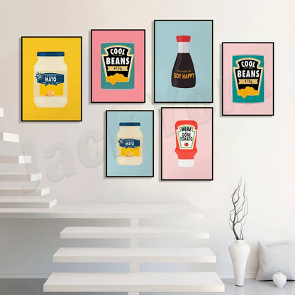 ملصق فني طعام من DecorBites™ Blue Cool Beans Pesto Pasta Soy Pun