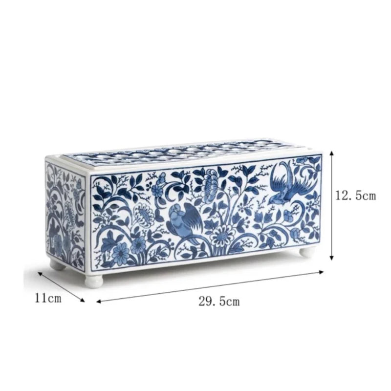 DecorBites™ Blue White Porcelain Square Flowerpot Vase Chinese Retro Home Decor