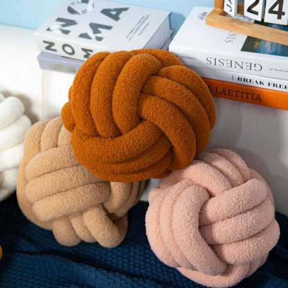 DecorBites™ Handmade Knotted Boucle Circle Plush Pillow Brown