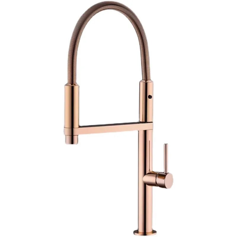 DecorBites™ Gold Brass Kitchen Faucet with Foldable Pull Down Spring Spout Mixer Tap