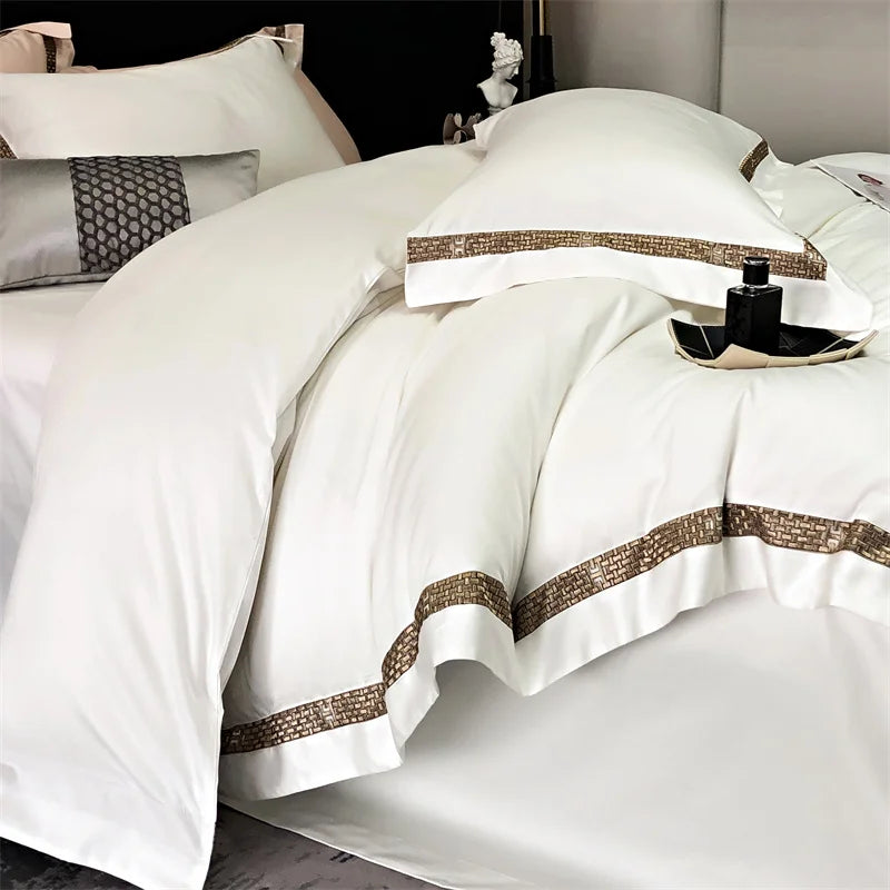 Decobites Luxury Embroidery Cotton Bedding Set with Duvet Cover, Sheet, and Pillowcases