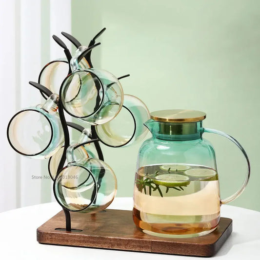 طقم إبريق شاي زجاجي من ديكوربايتس™ سعة 1.8 لتر مع أكواب وإبريق فلتر للمشروبات الباردة