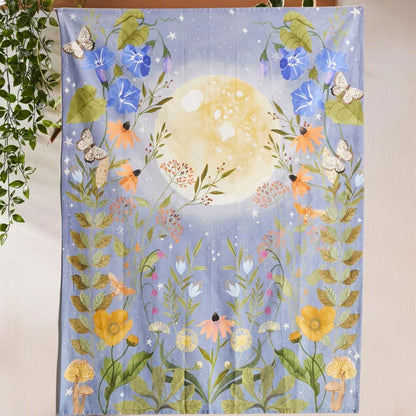 Decobites Moon Floral Butterfly Tapestry Wall Hanging, Hippie Witchcraft Decor