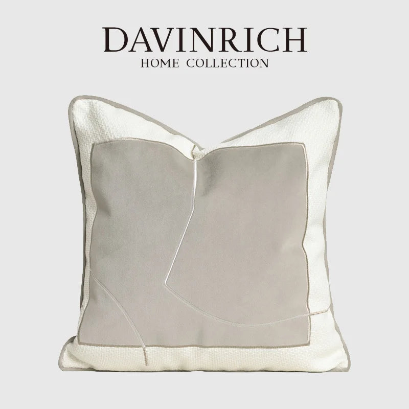 DecorBites™ Cappuccino Tone Geometry Embroidery Luxury Pillowcase 45x45cm Cream Khaki Gray