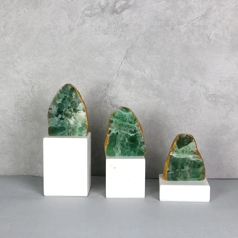 DecorBites™ Green Agate Crystal Stone Figurine on Marble Base for Home Decor