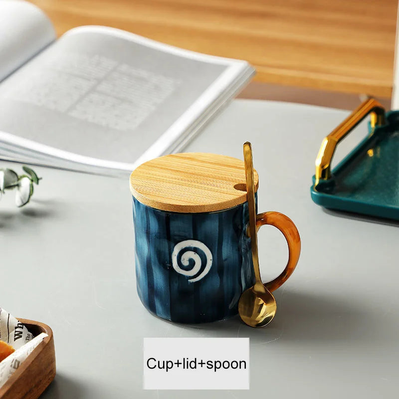 Porcelain Japanese Mug Set With Spoon And Lid