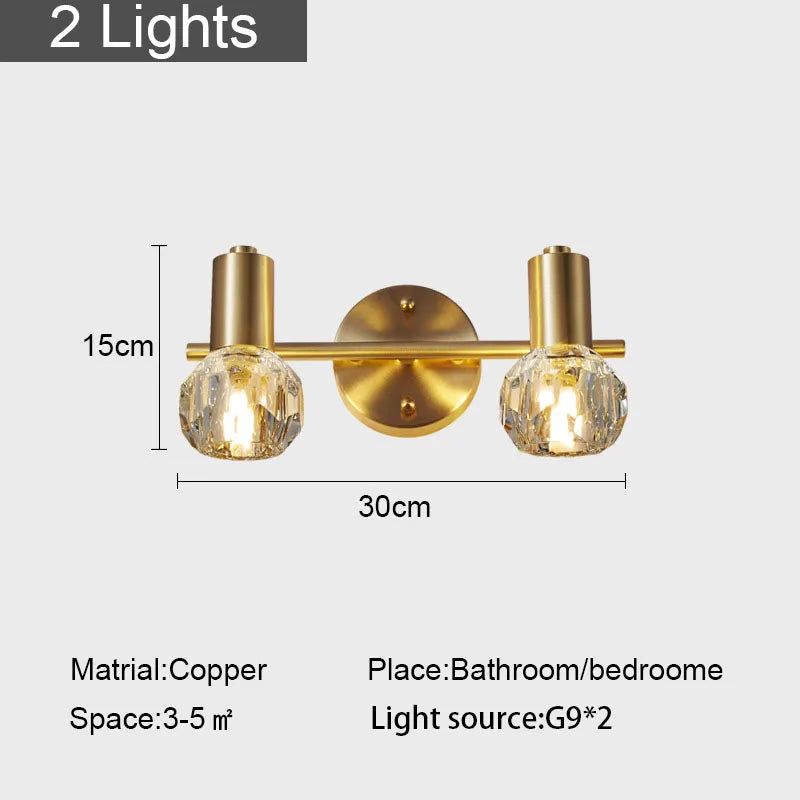 Gold Crystal Wall Lamp Copper 3-Light