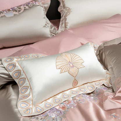 Decobites European Palace Style Flowers Embroidery Bedding Set - Duvet Cover, Sheet, Pillowcase