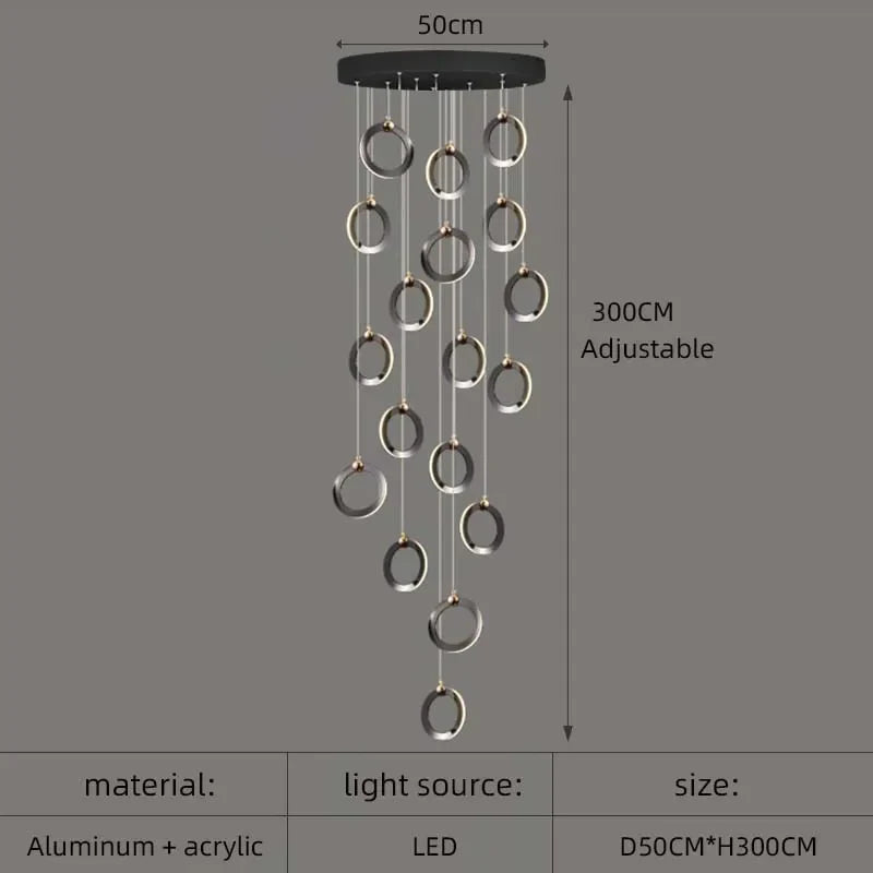 DecorBites™ Aluminum LED Chandelier: Luxury Crystal Round Hanging Lamps for Staircase and Attic