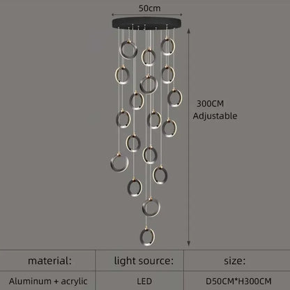 DecorBites™ Aluminum LED Chandelier: Luxury Crystal Round Hanging Lamps for Staircase and Attic