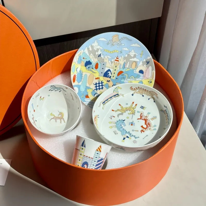 DecorBites™ Kids Bone China Tableware Set, Dinner Plates and Bowl, Birthday Gift