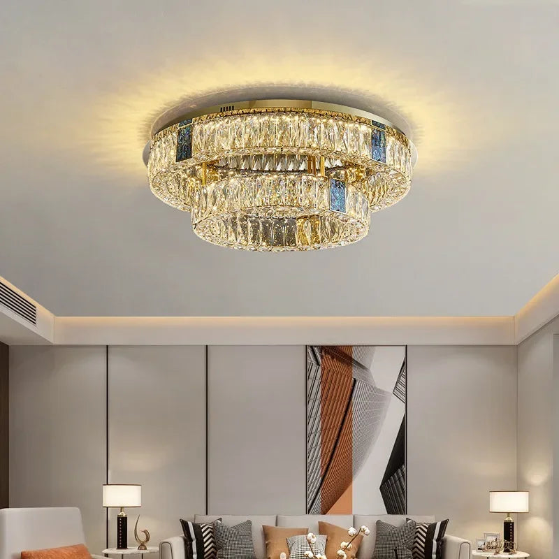DecorBites™ Crystal LED Ceiling Lamp: Modern Stainless Steel Chandelier for Living Room, Bedroom & Kitchen.