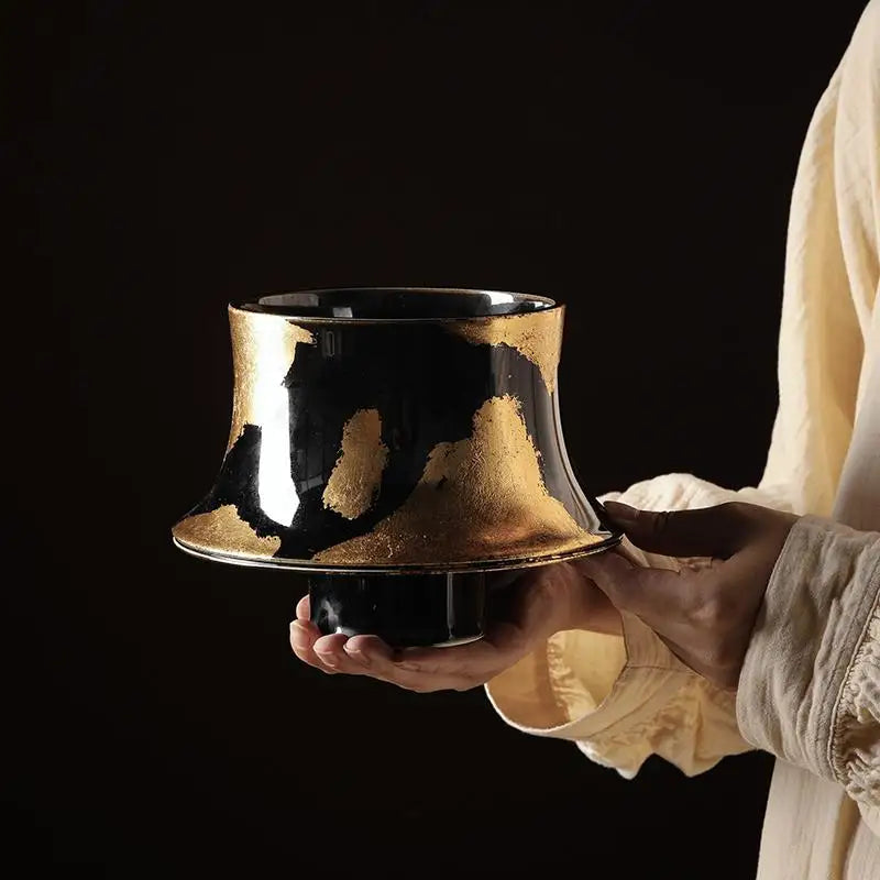 DecorBites™ Gold Foil Ceramic Vase for Flower Arrangement and Home Decoration