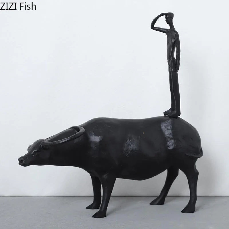 DecorBites™ تمثال راعي بقر من الراتنج لديكور المنزل الحديث