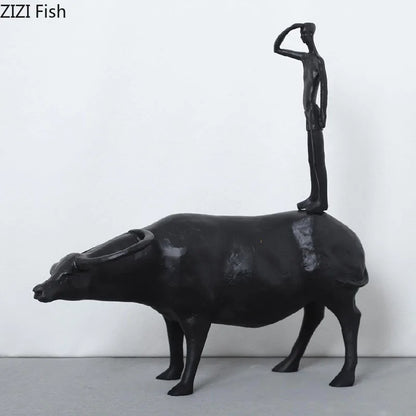 DecorBites™ تمثال راعي بقر من الراتنج لديكور المنزل الحديث