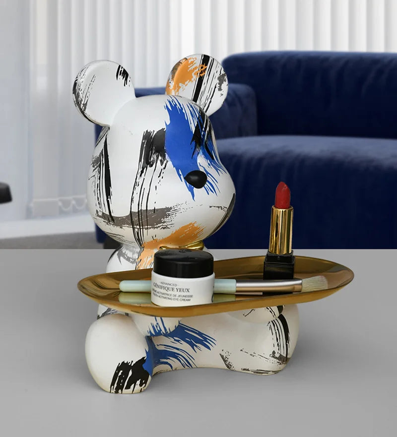 DecorBites™ Graffiti Bear Figurine | Modern Home Decor Statue | Keys Storage Shelf Sculpture