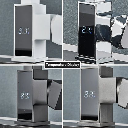 DecorBites™ Black Brass Kitchen Faucet with Digital Temperature Display & Dual Water Sprayer