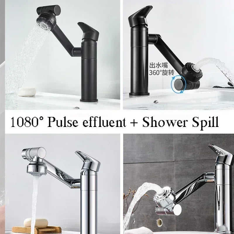 1080° Swivel Bathroom Sink Faucet Mixer Deck Mounted Splash Proof Water Tap Shower Head Aerators Plumbing Tapware For Bathroom