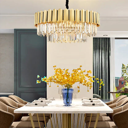 DecorBites™ Gold Crystal LED Chandelier: Modern Luxe Lighting Fixture for Home Decor