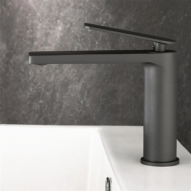 DecorBites™ Gun Gray Waterfall Basin Faucet - Brass Hot Cold Sink Faucet