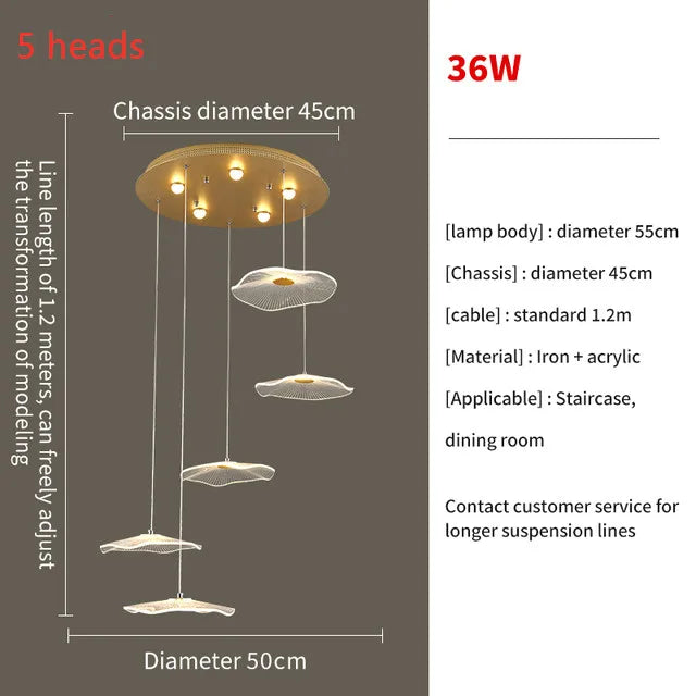 DecorBites™ Lotus Leaf LED Pendant Chandelier for Staircase & Living Room Beauty