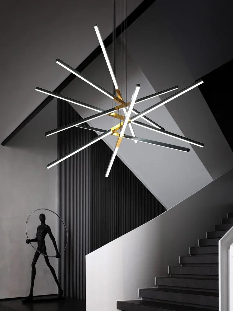 DecorBites™ Black Nordic Minimalist Chandelier for Living Room, Staircase, and Restaurant Lighting